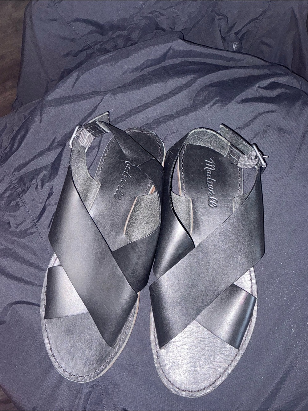 Madewell Black Leather Crossover Strap Sandals